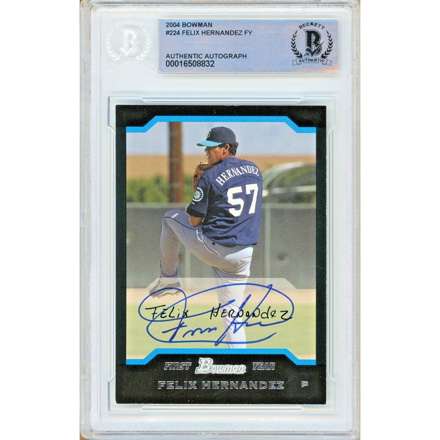 Baseballs- Autographed- Felix Hernandez Seattle Mariners Signed 2004 Bowman Rookie Baseball Card Beckett Authentic Auto Slab Front