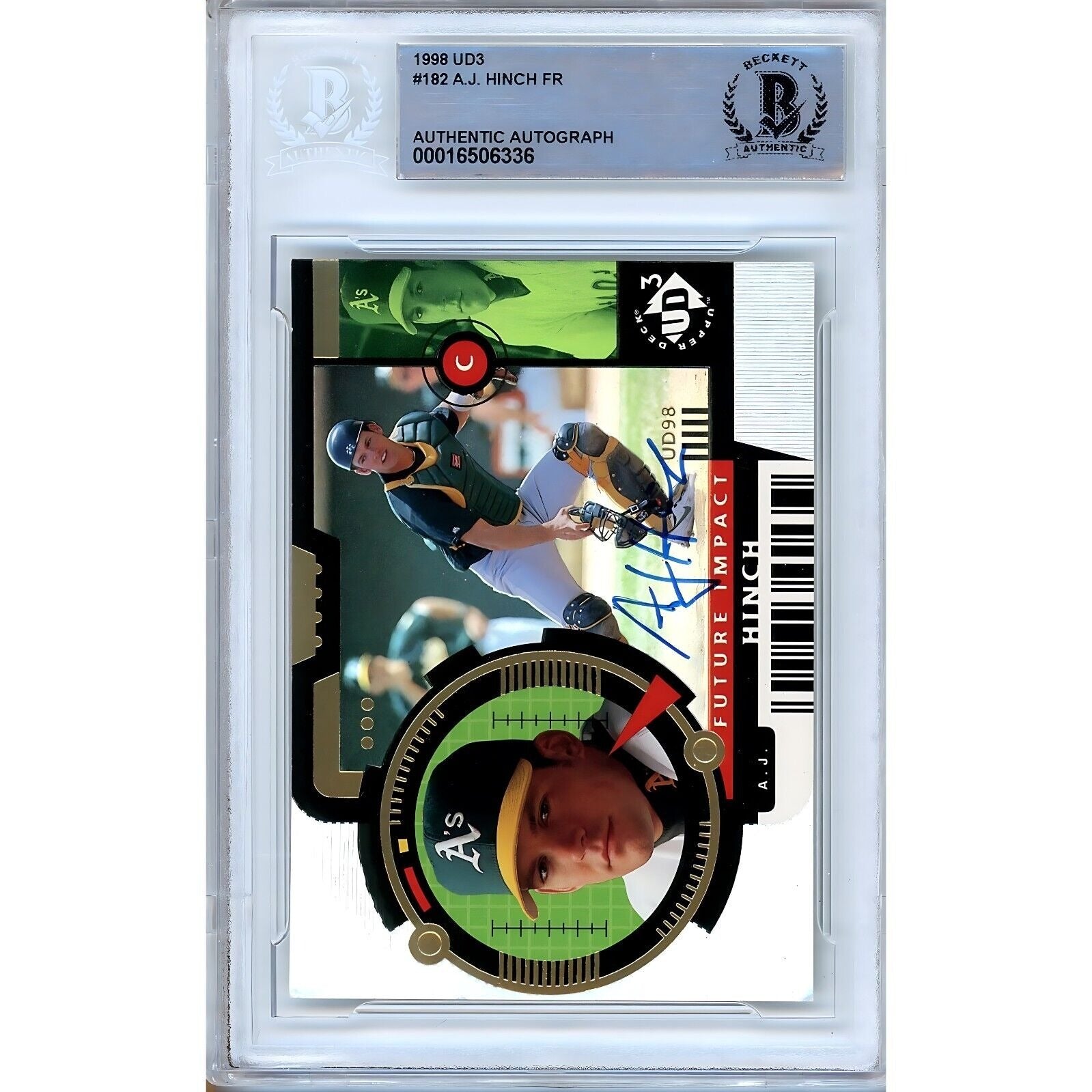 1998 #182 AJ Hinch Oakland Athletics Signed Trading Card – Beckett BAS