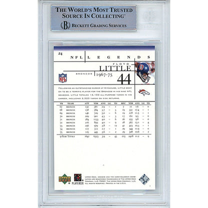 Footballs- Autographed- Floyd Little Denver Broncos Signed 2001 Upper Deck Legends Football Card Beckett Authentic Auto Slab Back