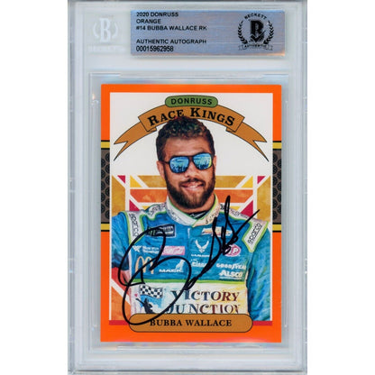 Nascar- Autographed- Bubba Wallace Signed 2020 Donruss Race Kings Orange Auto Racing Card Beckett Authentic Slab Front