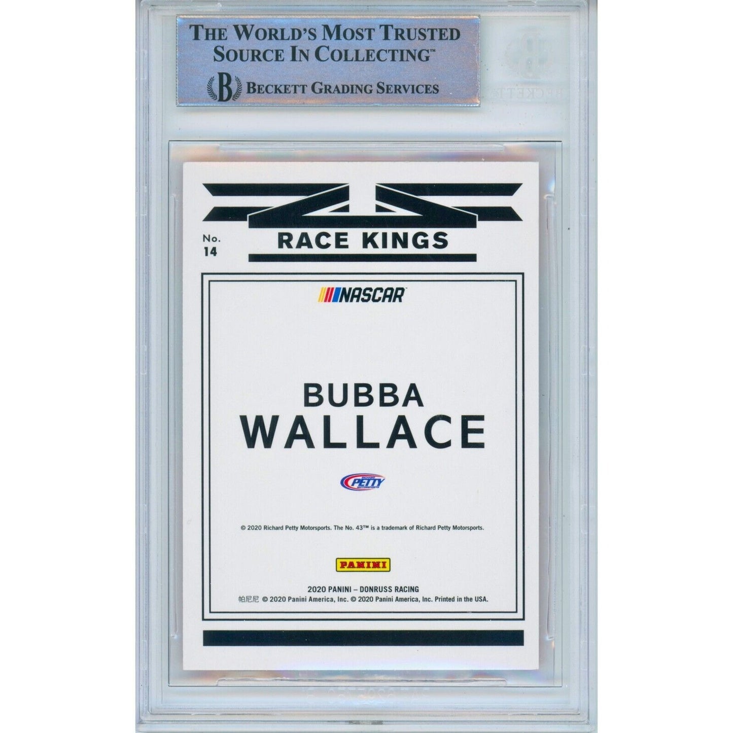 Nascar- Autographed- Bubba Wallace Signed 2020 Donruss Race Kings Orange Auto Racing Card Beckett Authentic Slab Back