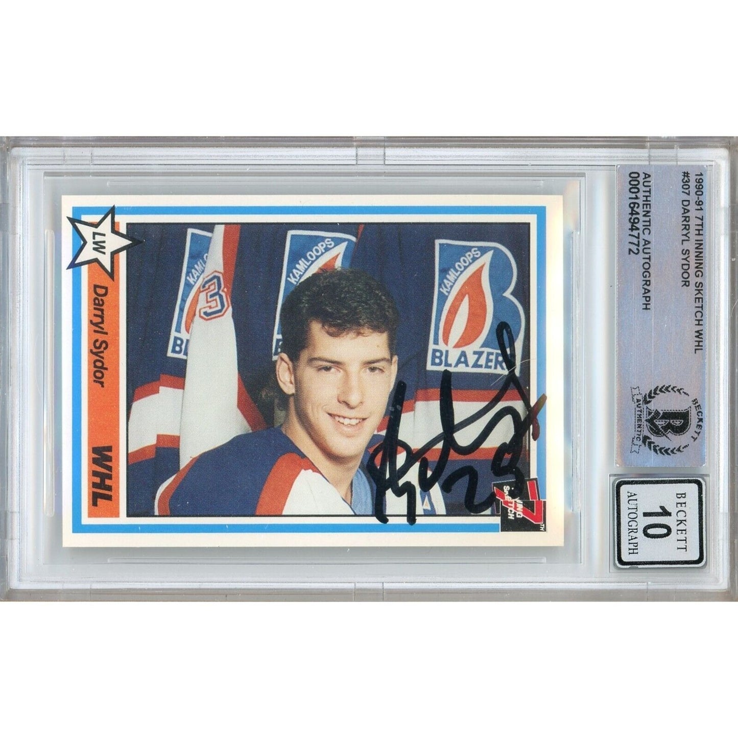 Hockey- Autographed- Darryl Sydor Signed 1990-91 7th Inning Sketch WHL Hockey Card Beckett Authentic BGS Auto-10 Graded Slab Front