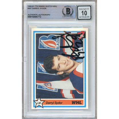 Hockey- Autographed- Darryl Sydor Signed 1990-91 7th Inning Sketch WHL Hockey Card Beckett Authenticated BGS Auto-10 Graded Slab Front