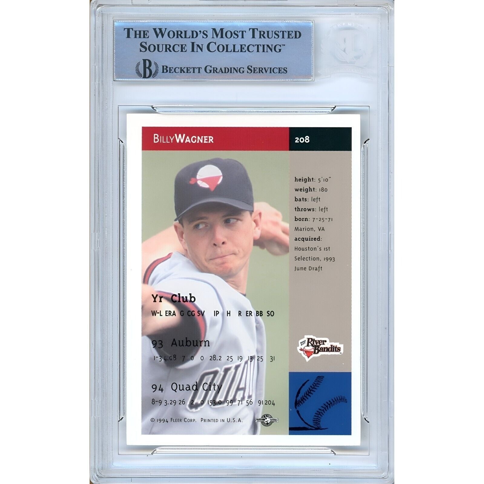 1994 Fleer #208 Billy Wagner Houston Astros Signed Trading Card – Beckett BAS