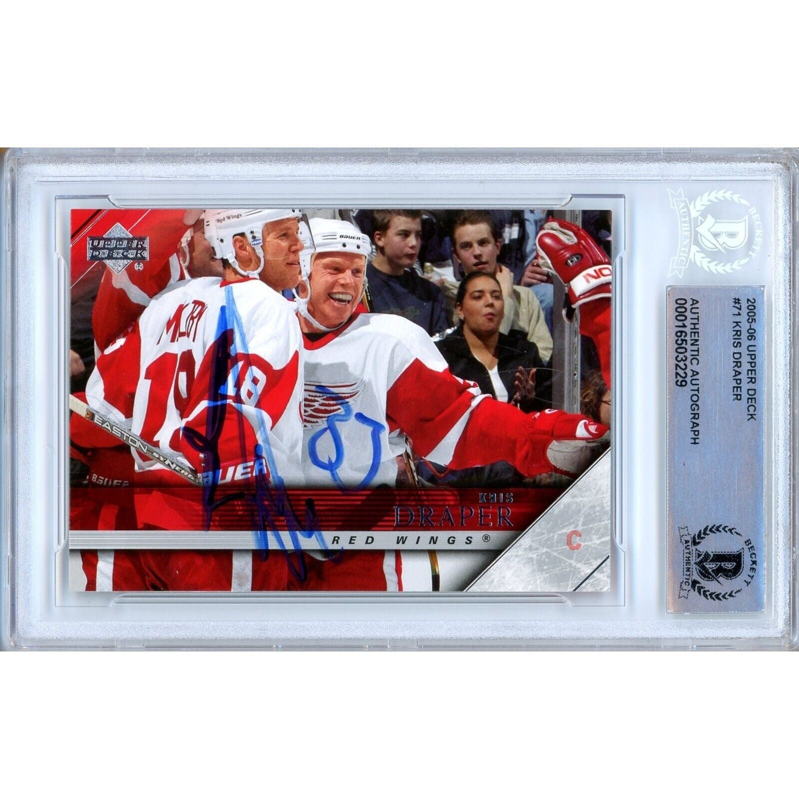 Kris Draper Detroit Red Wings autographed trading card – full view – Beckett COA