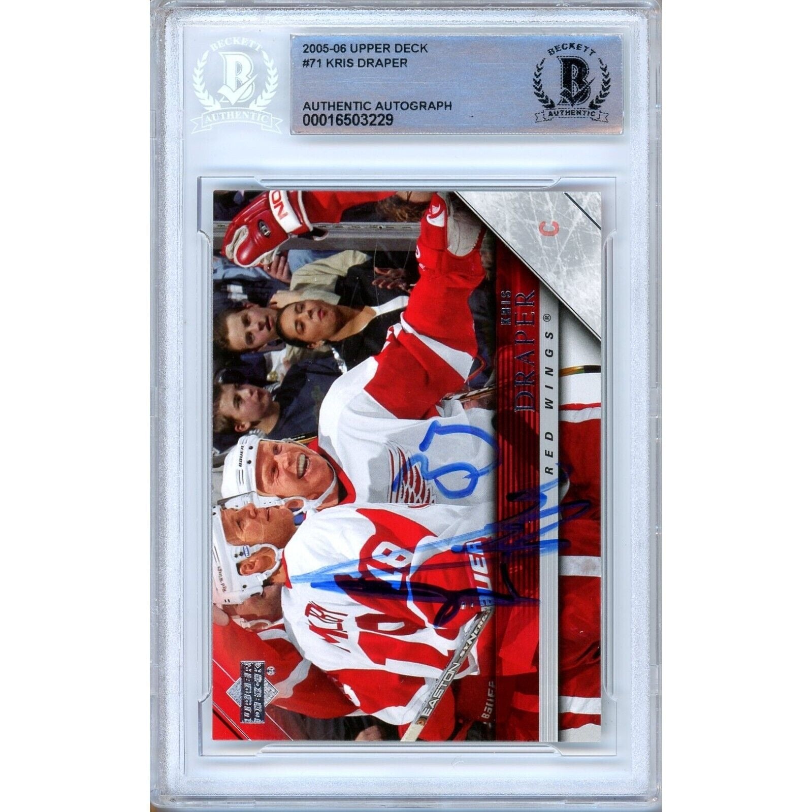 Hockey- Autographed- Kris Draper Detroit Red Wings Signed 2005-06 Upper Deck Hockey Card Beckett Authenticated Auto Slab Front