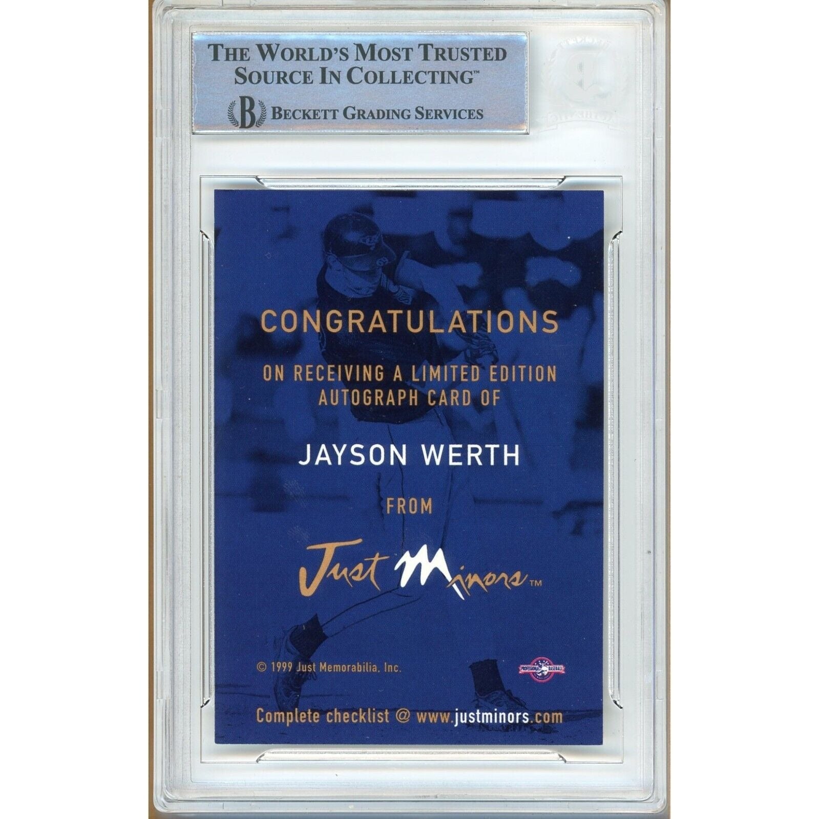 Baseballs- Autographed- Jayson Werth Baltimore Orioles Signed 1999 Just Autographs Baseball Card Beckett Authentic Auto Slab Back