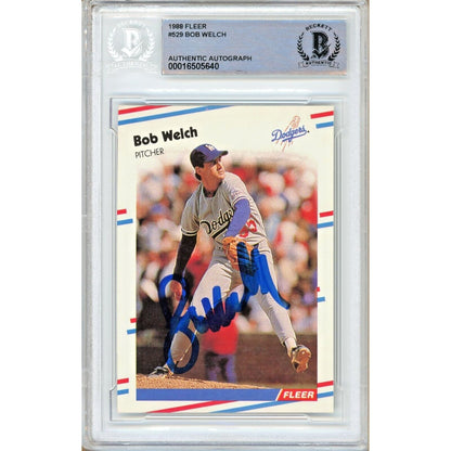 Baseballs- Autographed- Bob Welch Los Angeles Dodgers Signed 1988 Fleer Baseball Card Beckett Authentic Auto Slab Front