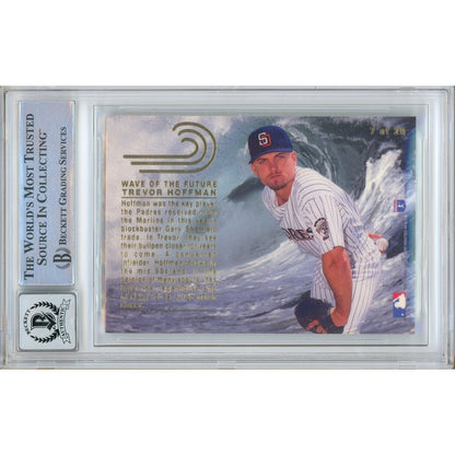 Baseballs- Autographed- Trevor Hoffman San Diego Padres Signed 1993 Flair Wave of the Future Rookie Card Beckett Authentic BGS Auto-10 Graded Slab Back