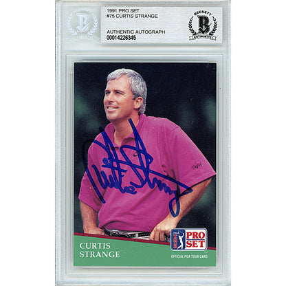 Golf- Autographed- Curtis Strange Signed 1991 PGA Tour Pro Set Golf Trading Card Beckett Slabbed 101a