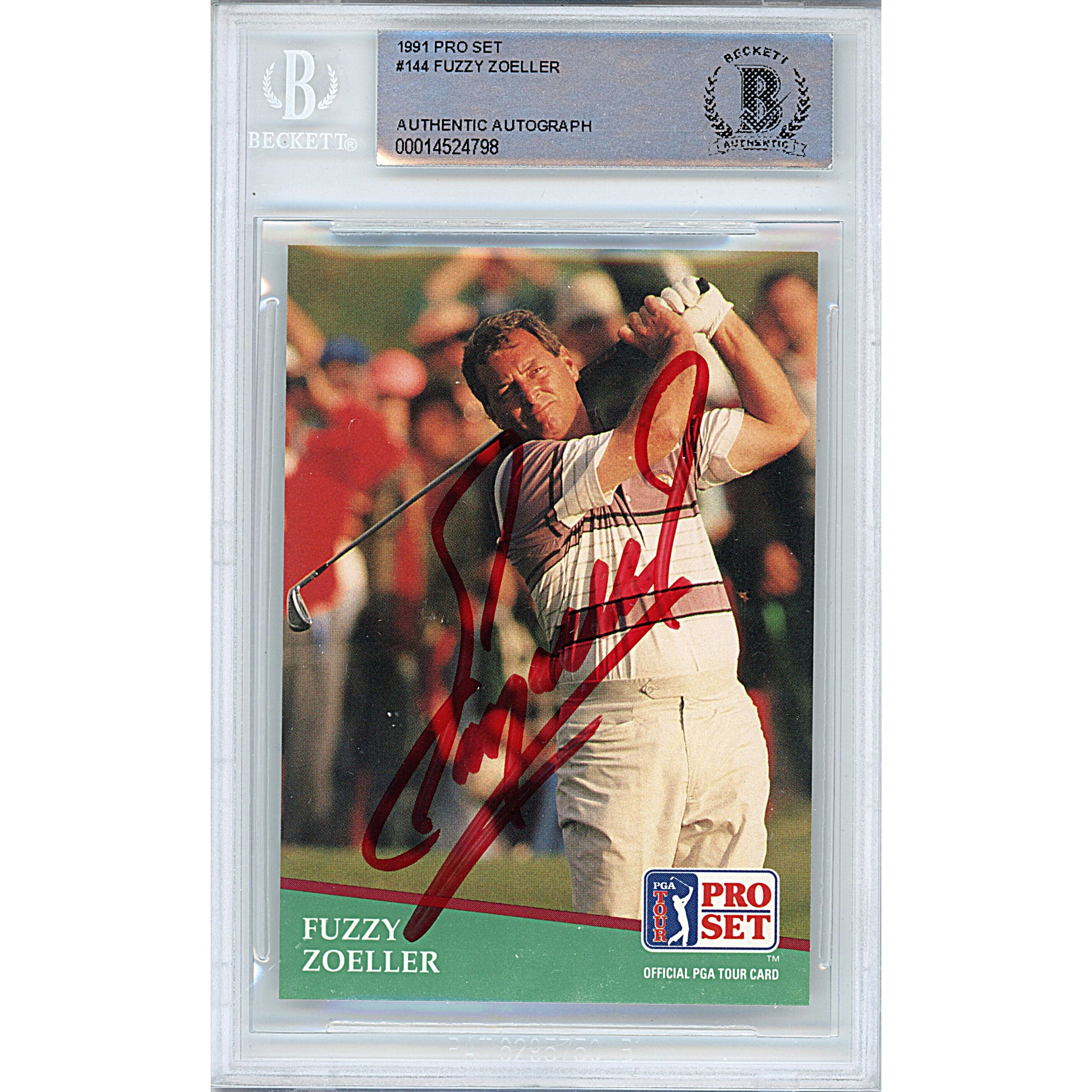 Golf- Autographed- Fuzzy Zoeller Signed 1991 PGA Tour Pro Set Golf Trading Card Beckett Slabbed 101a