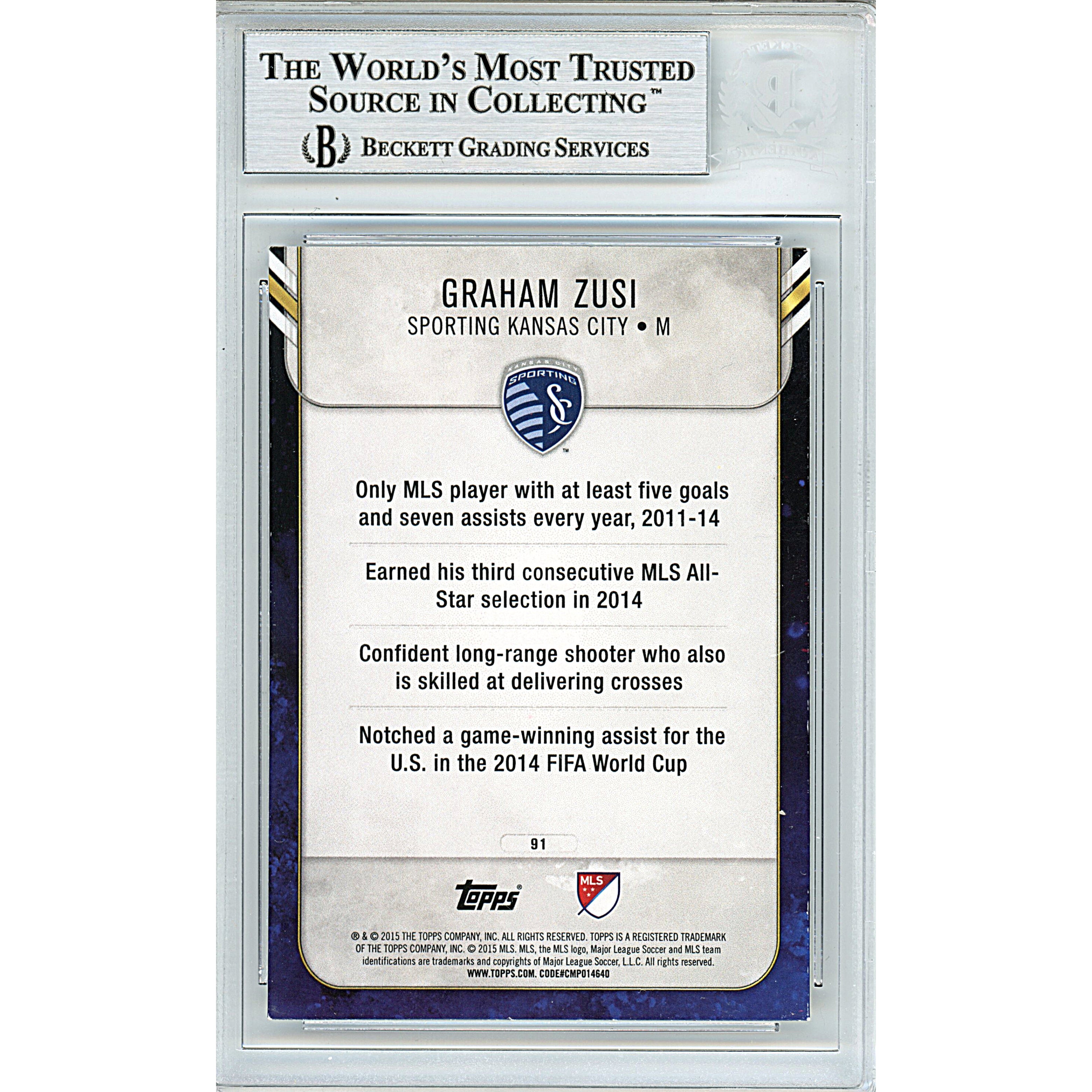 Graham Zusi signed trading card – signature close-up – Beckett COA