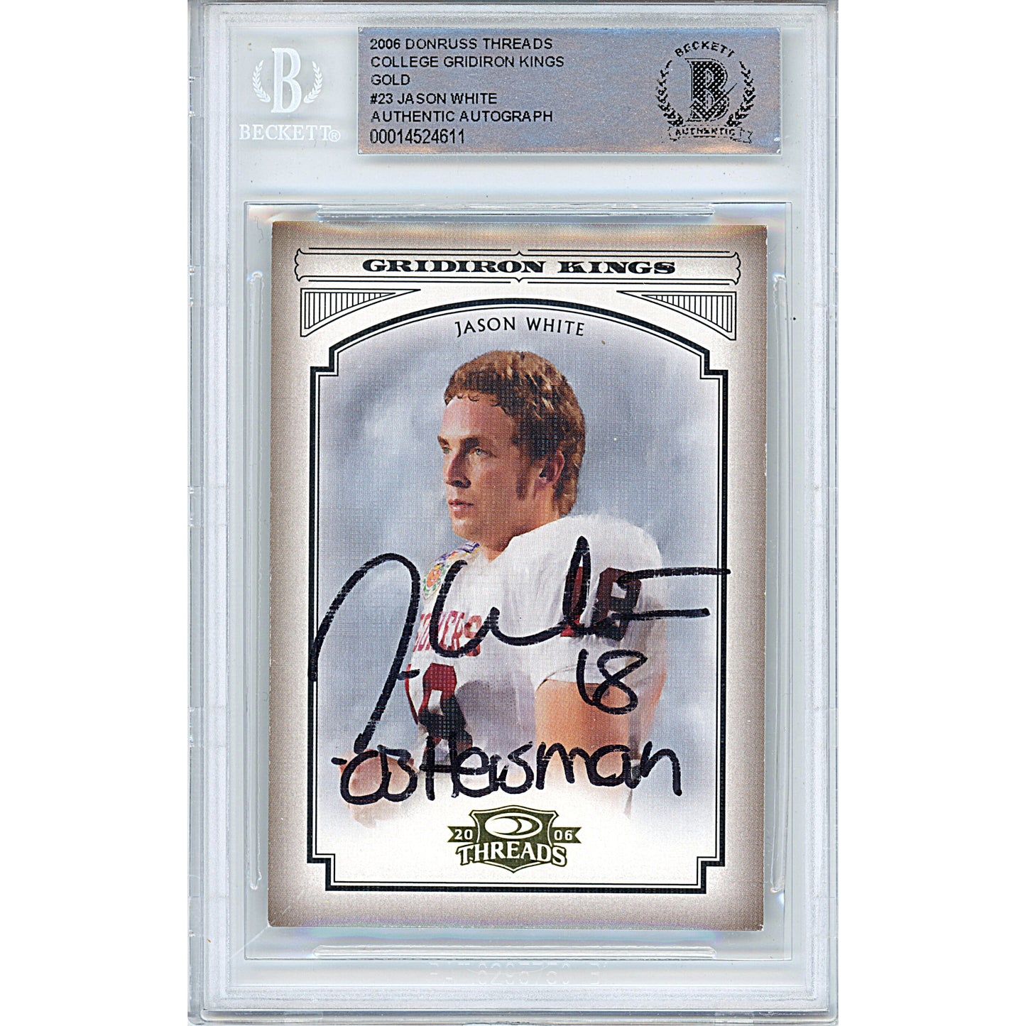 Footballs- Autographed- Jason White Signed Oklahoma Sooners 2006 Donruss Threads Gridiron Kings Football Card Beckett Slabbed 00014524611 - 101