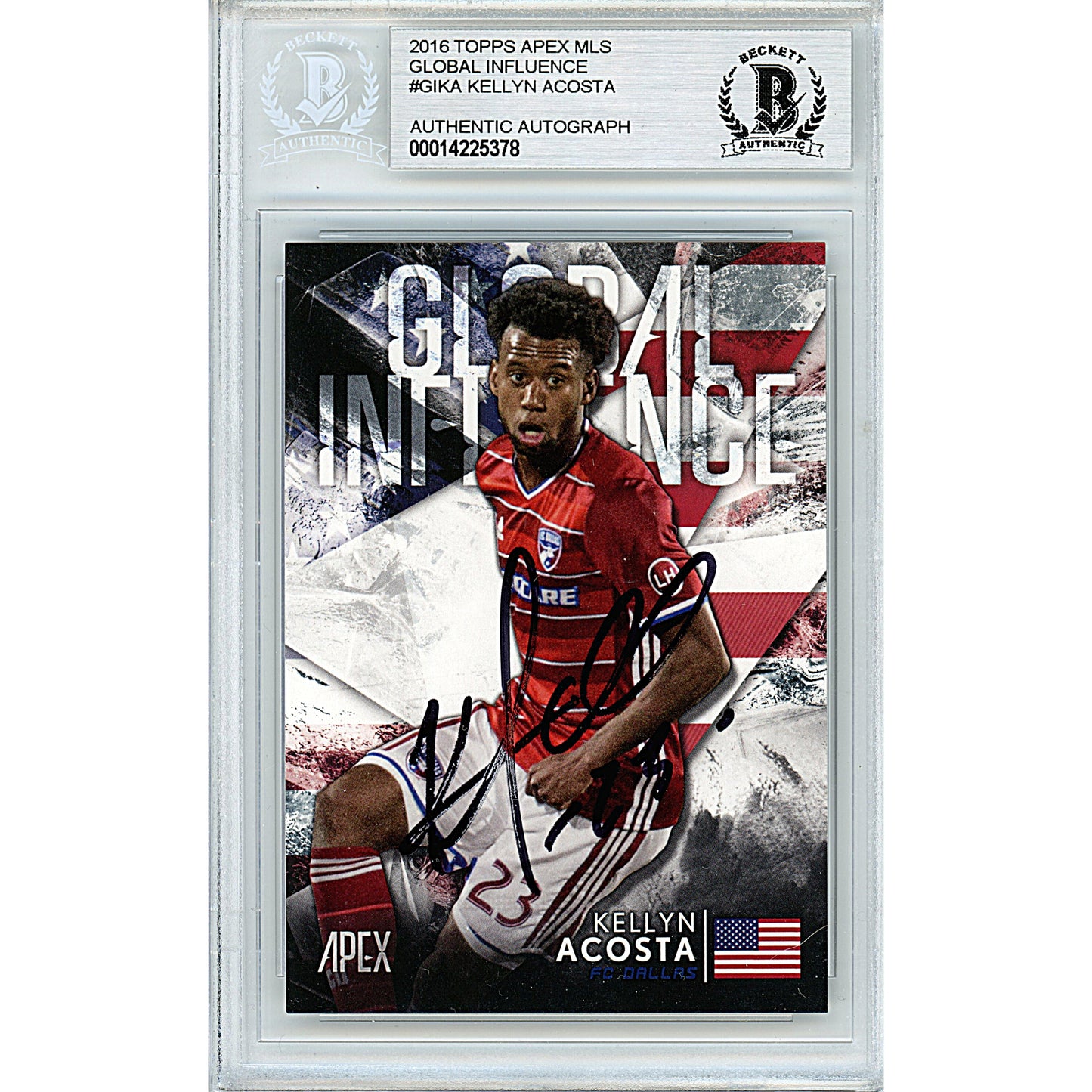 Soccer- Autographed- Kellyn Acosta Signed Team USA 2016 Topps Apex MLS Global Influence Soccer Card Beckett BAS Slabbed 00014225378 - 101