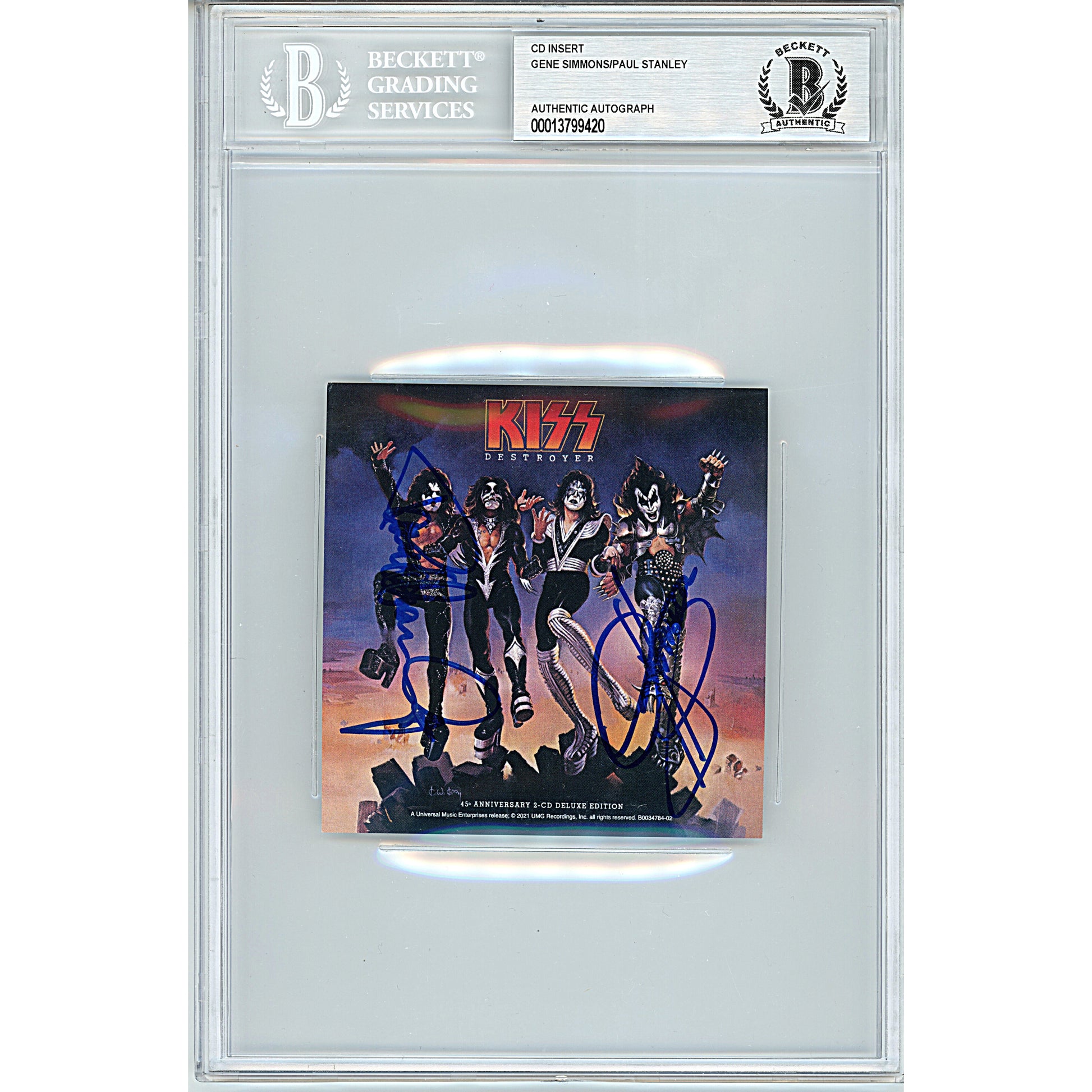Music- Autographed- Kiss Signed Destroyer 40th Anniversary CD Cover Insert Beckett BAS Slabbed Paul Stanley Gene Simmons BAS Slab 00013799420 -101