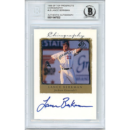 Baseballs- Autographed- Lance Berkman Signed Houston Astros 1999 SP Top Prospects Chirography Baseball Trading Card - Beckett BGS BAS Slabbed - Encapsulated - 101a