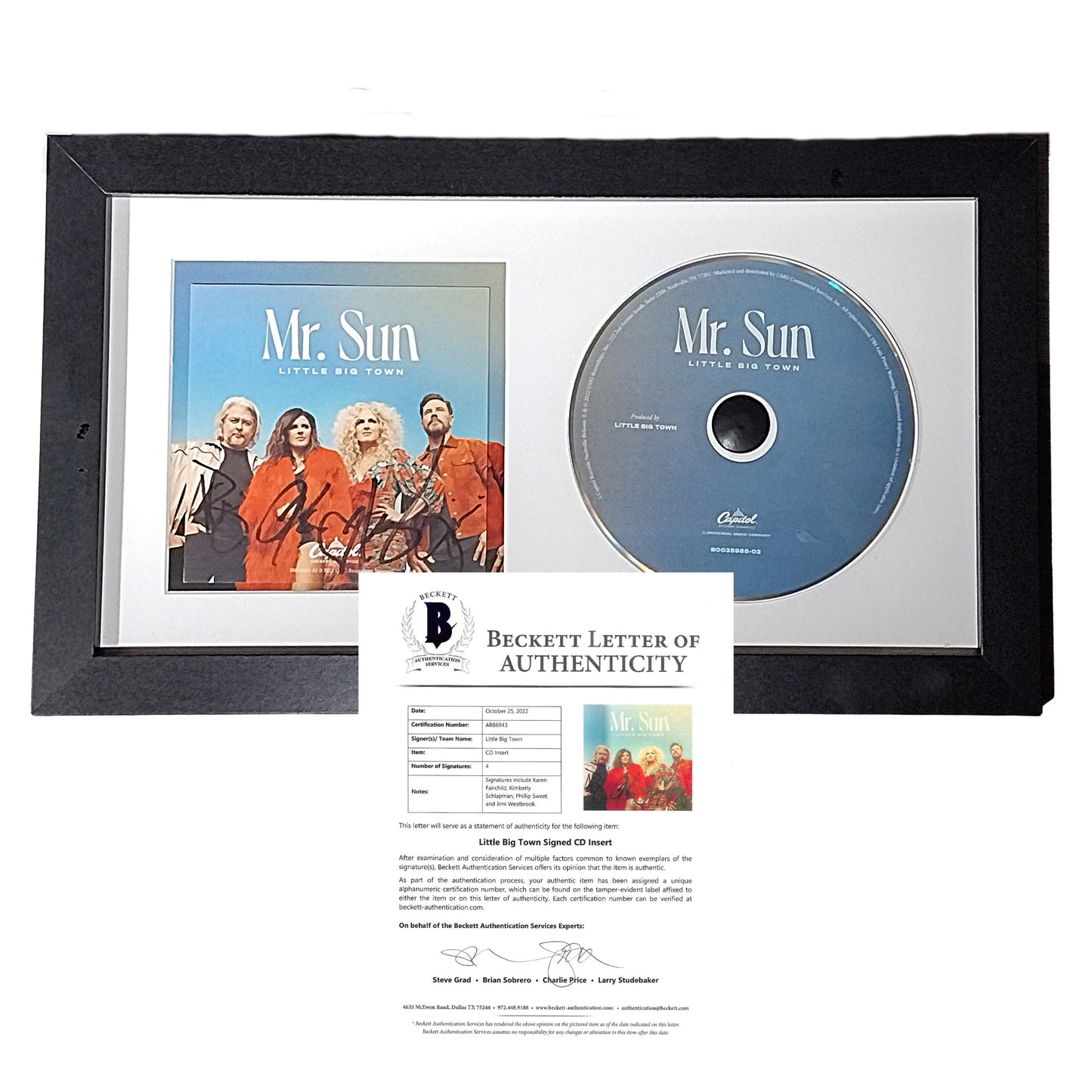 Music- Autographed- Little Big Town Band Signed Mr Sun CD Cover Insert Framed and Matted Wall Display Beckett Certified Authentic AB86943 - 101