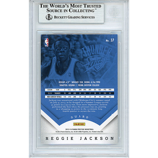 Basketballs- Autographed- Reggie Jackson Signed Oklahoma City Thunder 2013-2014 Panini Prestige Basketball Card Beckett BAS Slabbed 00013694971 - 102