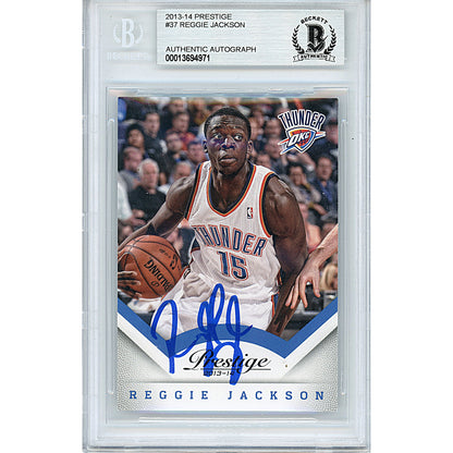 Basketballs- Autographed- Reggie Jackson Signed Oklahoma City Thunder 2013-2014 Panini Prestige Basketball Card Beckett BAS Slabbed 00013694971 - 101