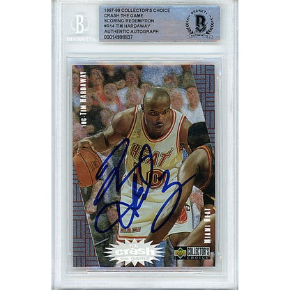 Basketballs- Autographed- Tim Hardaway Signed Miami Heat 1997-1998 Upper Deck Collectors Choice Crash The Game Scoring Redemption Basketball Card Beckett Authentication Slabbed 00014998837 - 101