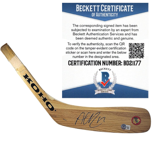 Hockey- Autographed- Alex DeBrincat Signed Chicago Blackhawks Ice Hockey Stick Blade Exact Proof Beckett Cert 201