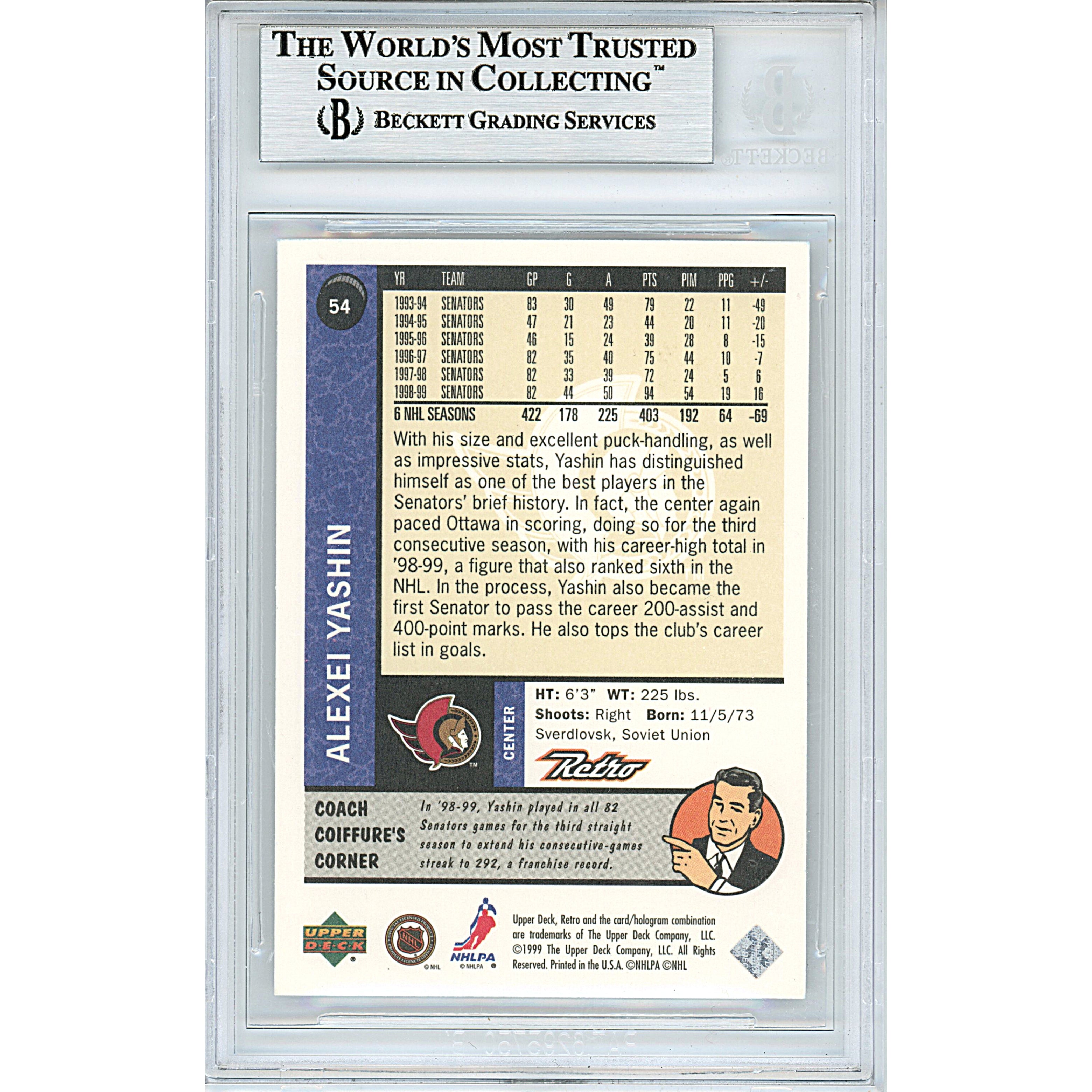 1999 Upper Deck #54 Alexei Yashin Signed Trading Card – Beckett BAS