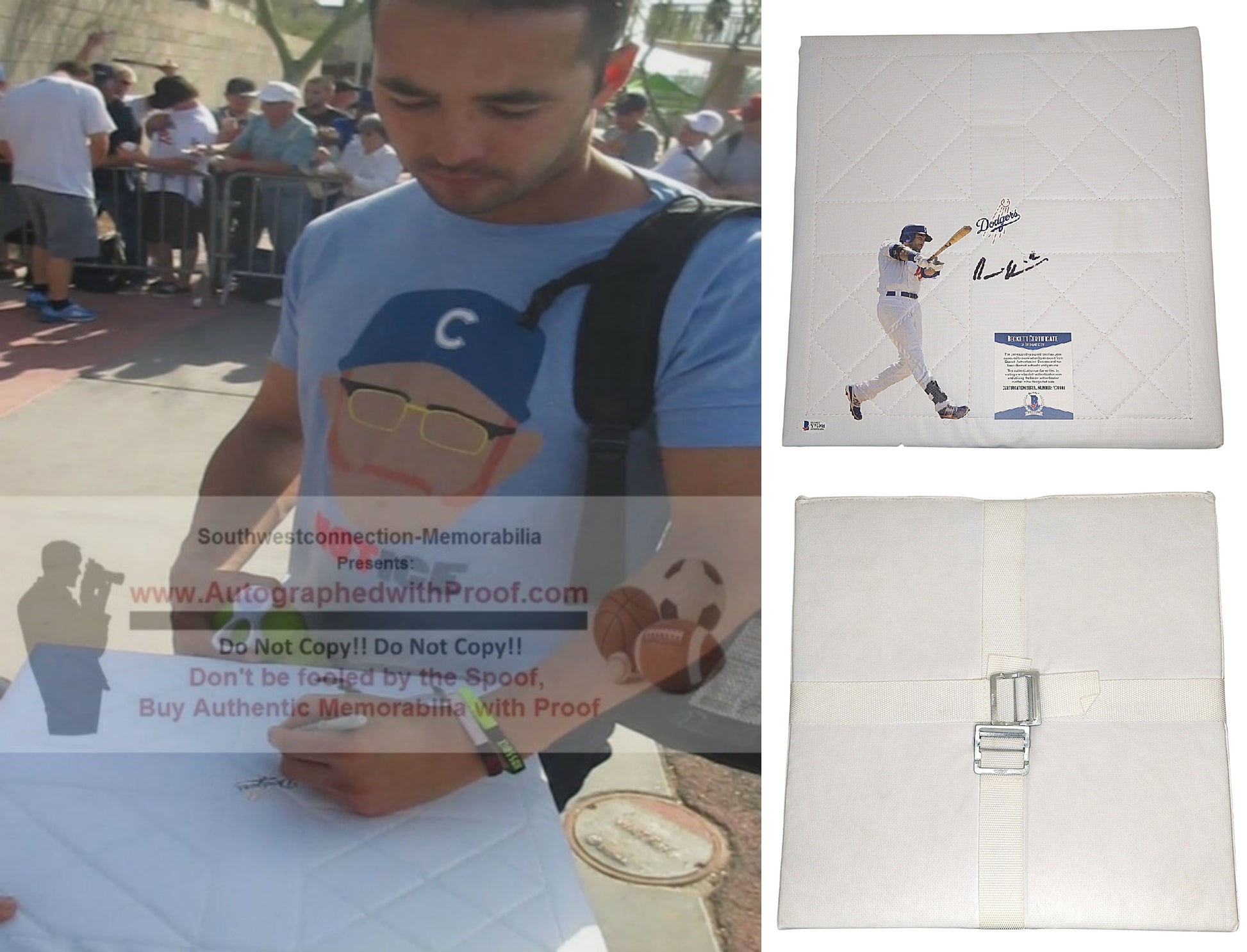 Baseball Home Plates- Autographed- Andre Ethier Signed Los Angeles Dodgers Photo Full Size Base Exact Proof - Beckett BAS Authentication - Collage 1