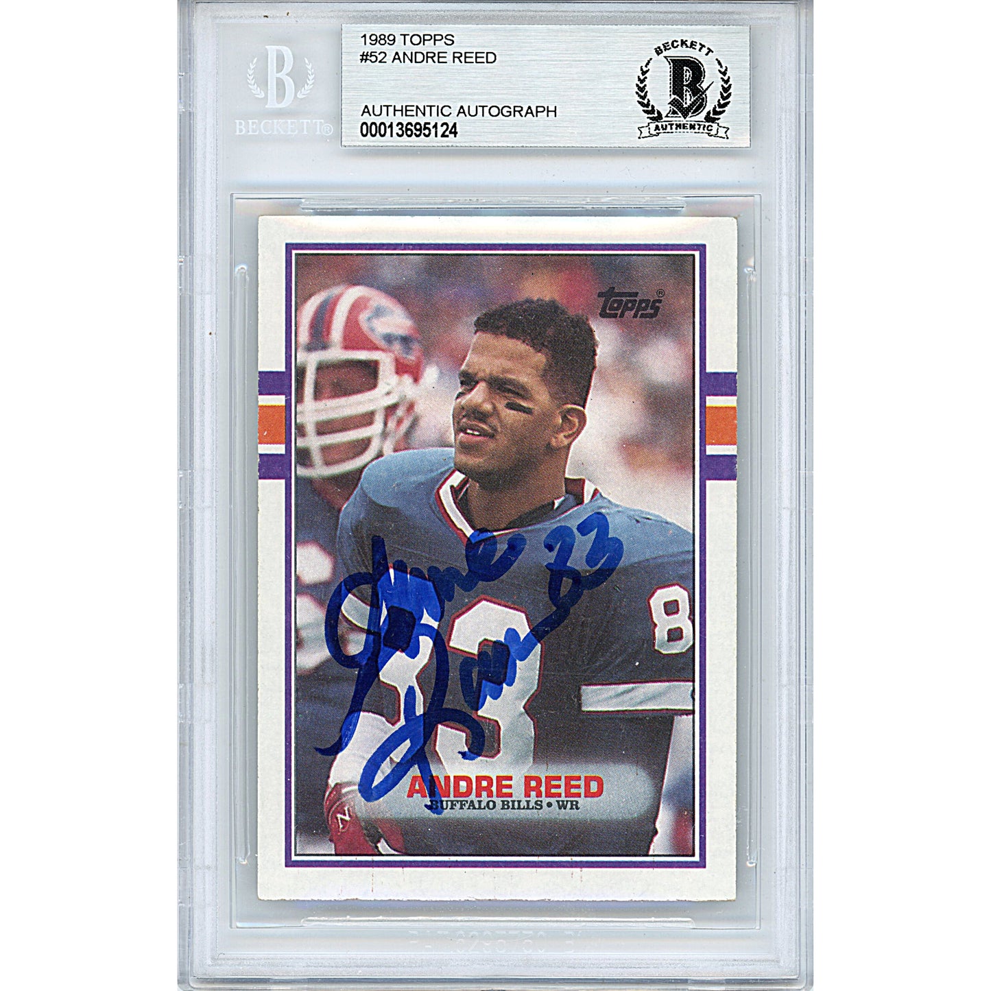 Footballs- Autographed- Andre Reed Signed 1989 Topps Football Trading Card Buffalo Bills Beckett BAS Slabbed 00013695124 - 101