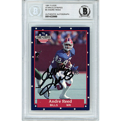 Footballs- Autographed- Andre Reed Signed 1991 Fleer Stars and Stripes Football Card Buffalo Bills Beckett BAS Slabbed 00014225868 - 101