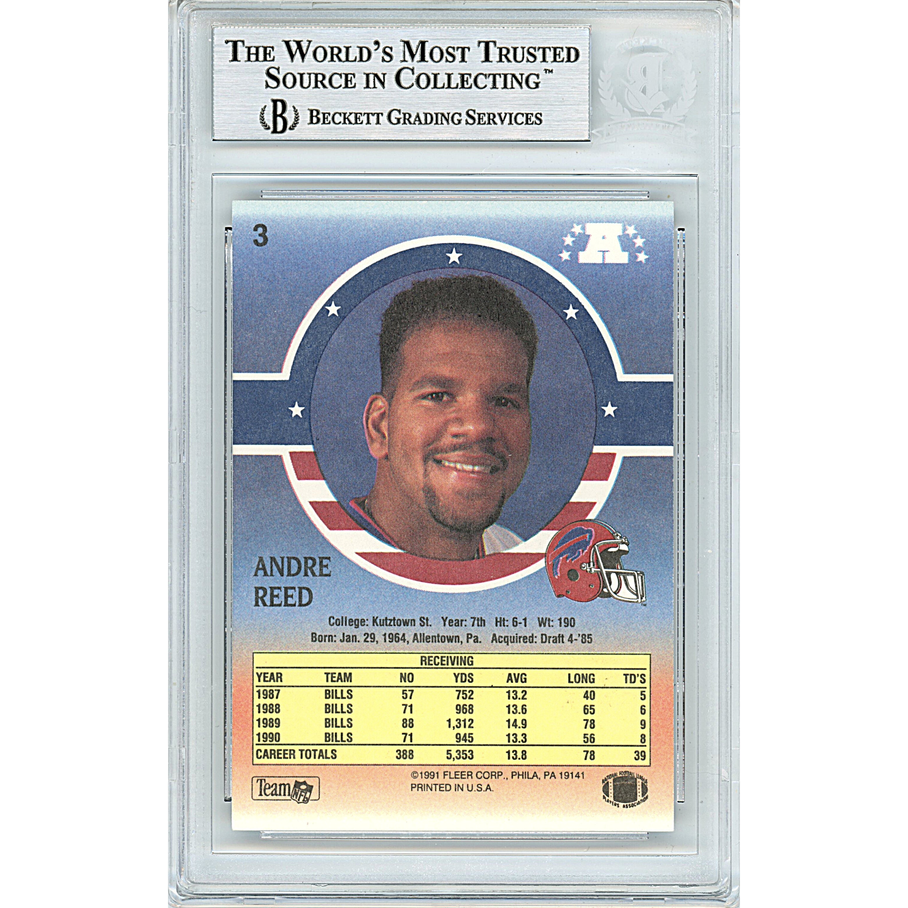 1991 Fleer Andre Reed Buffalo Bills Signed Trading Card – Beckett BAS