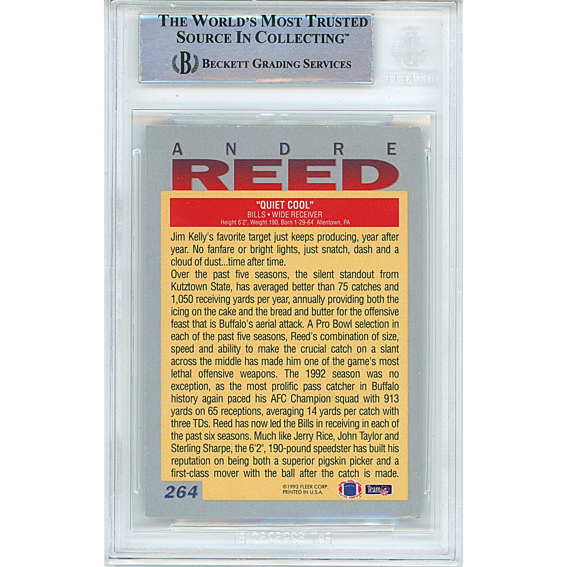 Football- Autographed- Andre Reed Signed 1993 Fleer Football Trading Card Beckett Authentication Slabbed 00014998184 - 102