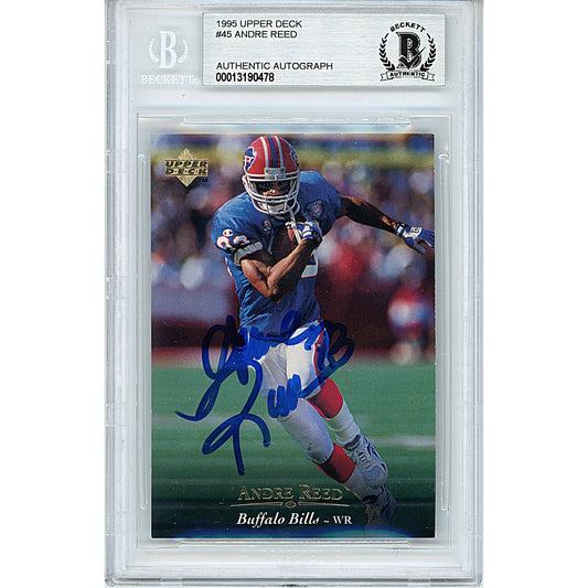 Footballs- Autographed- Andre Reed Signed 1995 Upper Deck Football Card Beckett BAS Authentication Encapsulated 00013190478 - 101