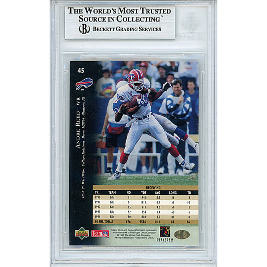 Footballs- Autographed- Andre Reed Signed 1995 Upper Deck Football Card Beckett BAS Authentication Encapsulated 00013190478 - 102