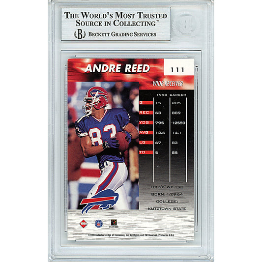 Footballs- Autographed- Andre Reed Signed 1999 Collectors Edge Fury Football Card Buffalo Bills Beckett BAS Slabbed 00014225832 - 102