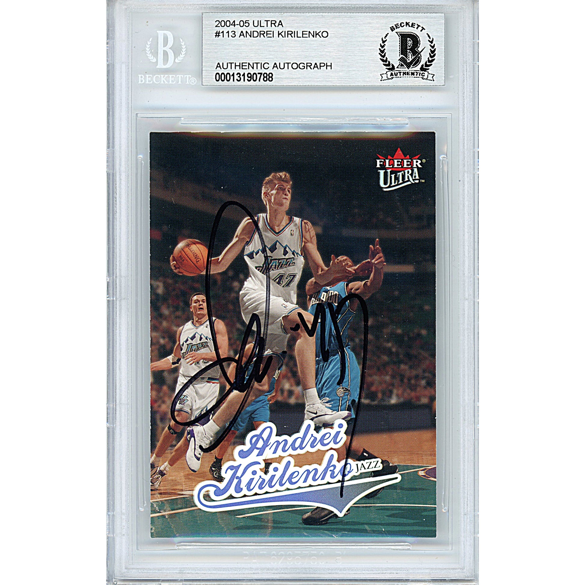 Basketballs- Autographed- Andrei Kirilenko Signed Utah Jazz 2004-2005 Fleer Ultra Basketball Card Beckett BAS Slabbed 00013190788 - 101