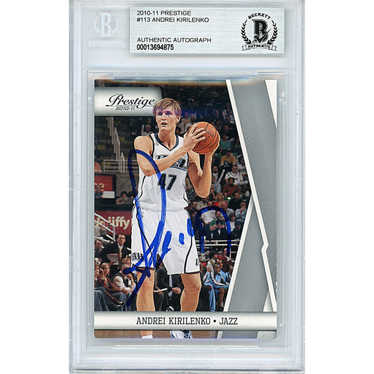 Basketballs- Autographed- Andrei Kirilenko Signed Utah Jazz 2010-2011 Panini Prestige Basketball Trading Card Beckett BAS Slabbed 00013694875 - 101