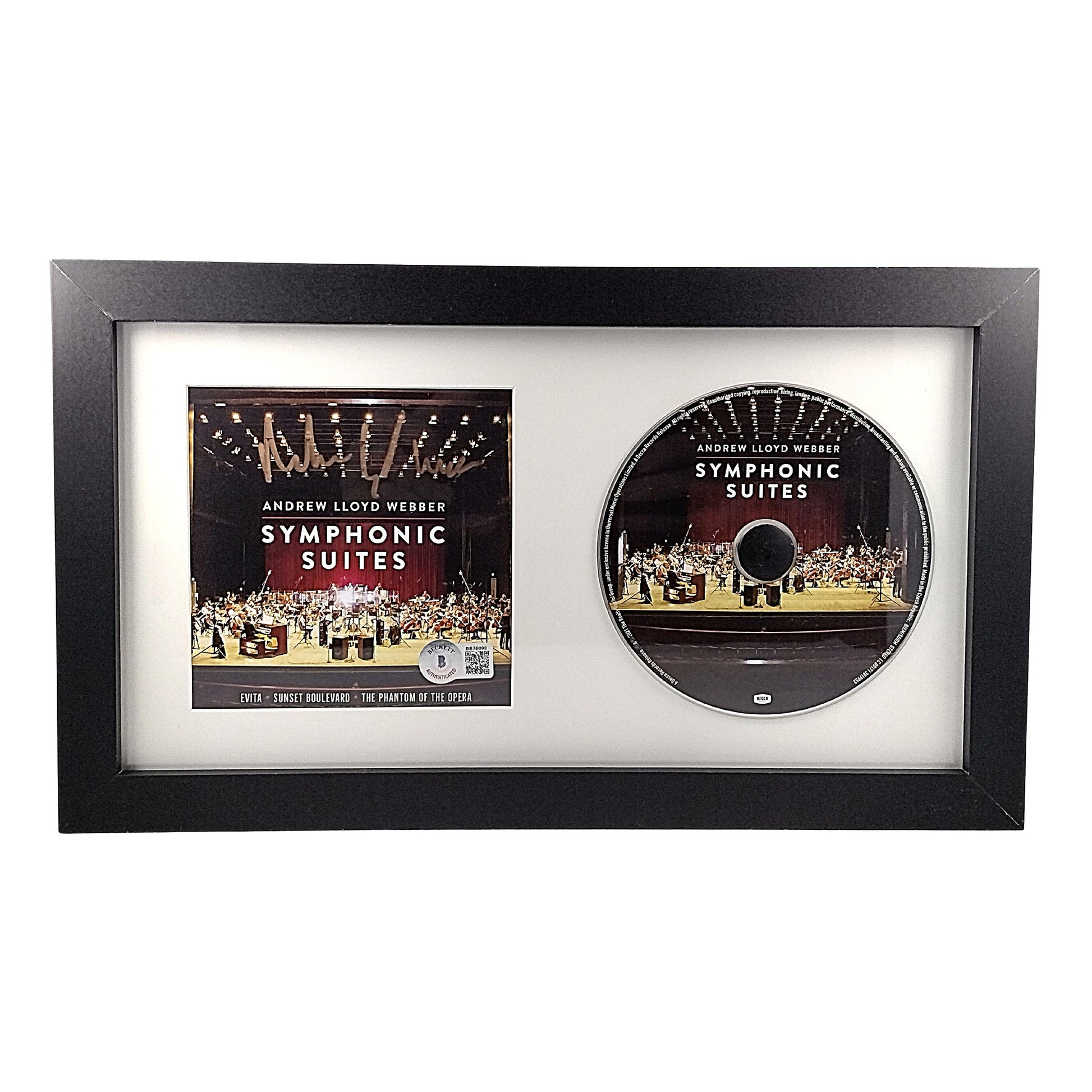 Music- Autographed- Andrew Lloyd Webber Signed Symphonic Suites Compact Disc Cover Framed Matted Beckett BAS Authentication 202