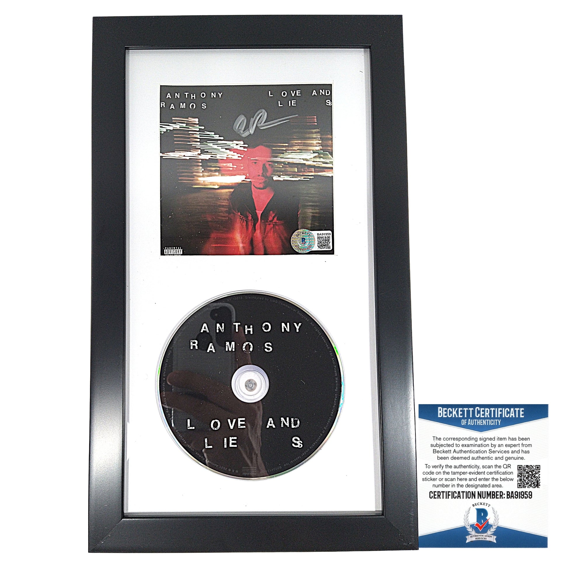 Music- Autographed- Anthony Ramos Signed Love and Lies CD Cover Framed and Matted Beckett BAS Authentication 101