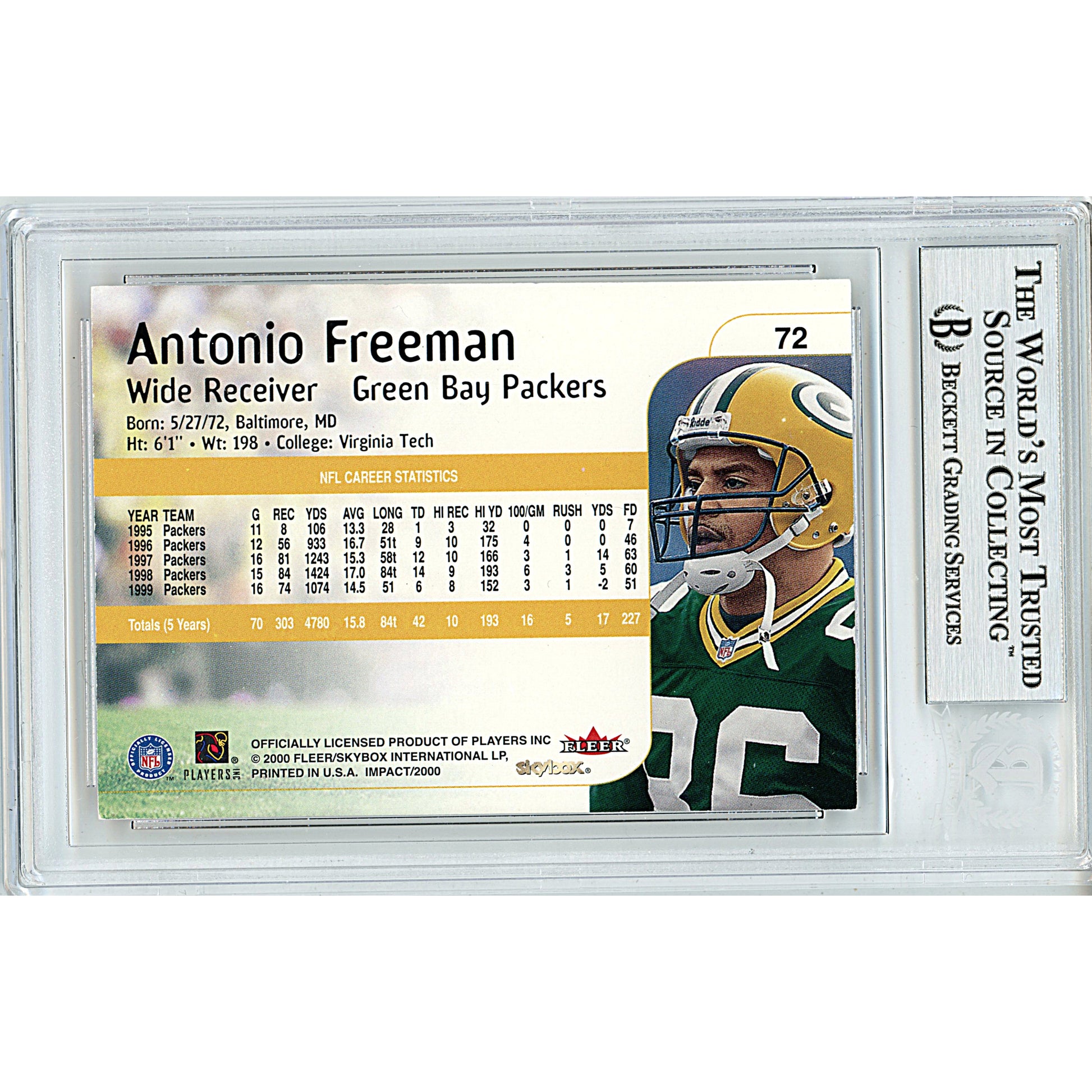 Autographed- Antonio Freeman Signed Green Bay Packers 2000 Skybox Impact Football Card Beckett BAS Slabbed 00014226080 - 102