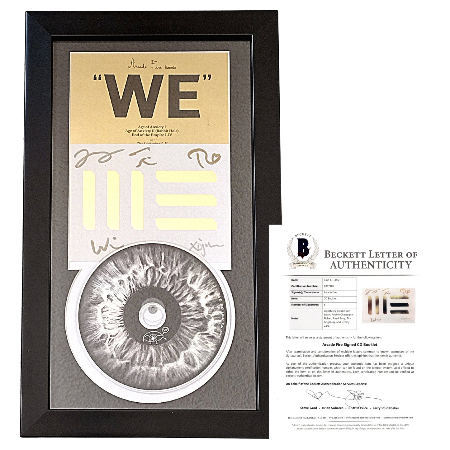 Music- Autographed- Arcade Fire Signed WE Compact Disc with Framed and Matted CD Wall Display Beckett Authentication 101