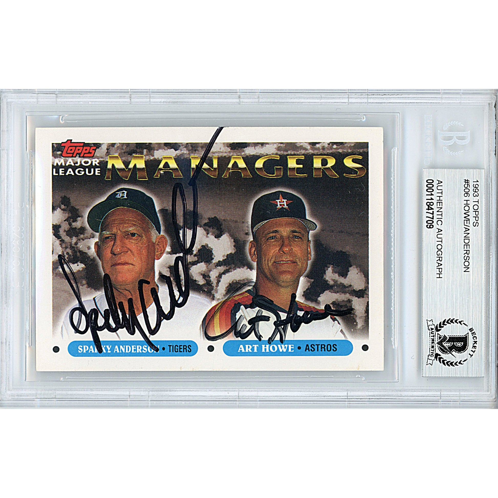 Baseballs- Autographed- Art Howe and Sparky Anderson Signed 1993 Topps Major League Managers Base Set Baseball Trading Card - Houston Astros - Detroit Tigers - Beckett BGS BAS Slabbed - Encapsulated 00011847709 - 101