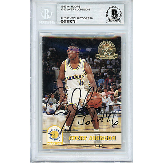 Basketballs- Autographed- Avery Johnson Signed Golden State Warriors 1993-1994 Hoops Gold Basketball Card Beckett BAS Slabbed 00013190781 - 101