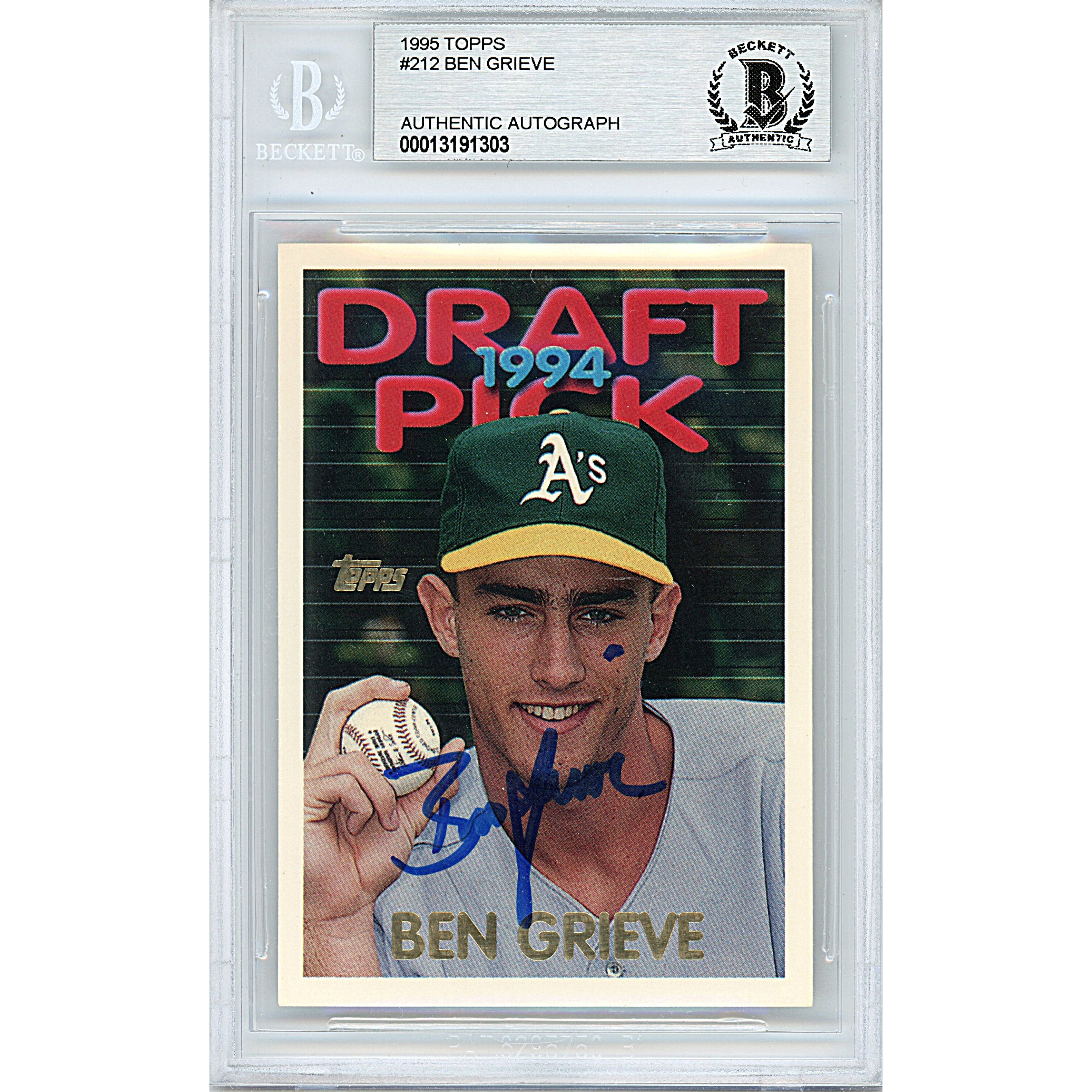 1995 Topps #212 Ben Grieve Oakland Athletics Autographed Trading Card – Beckett BAS