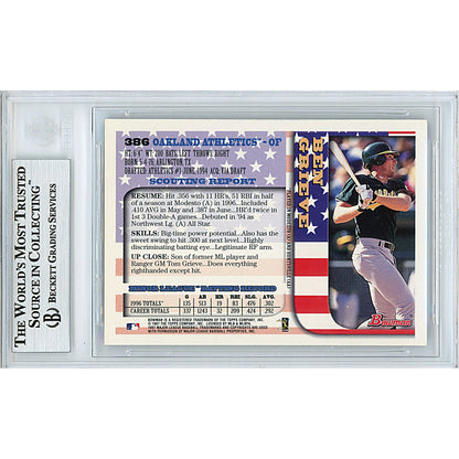 Baseballs- Autographed- Ben Grieve Signed Oakland Athletics A's 1997 Topps Bowman Baseball Card Beckett Slabbed 00013191304 - 102
