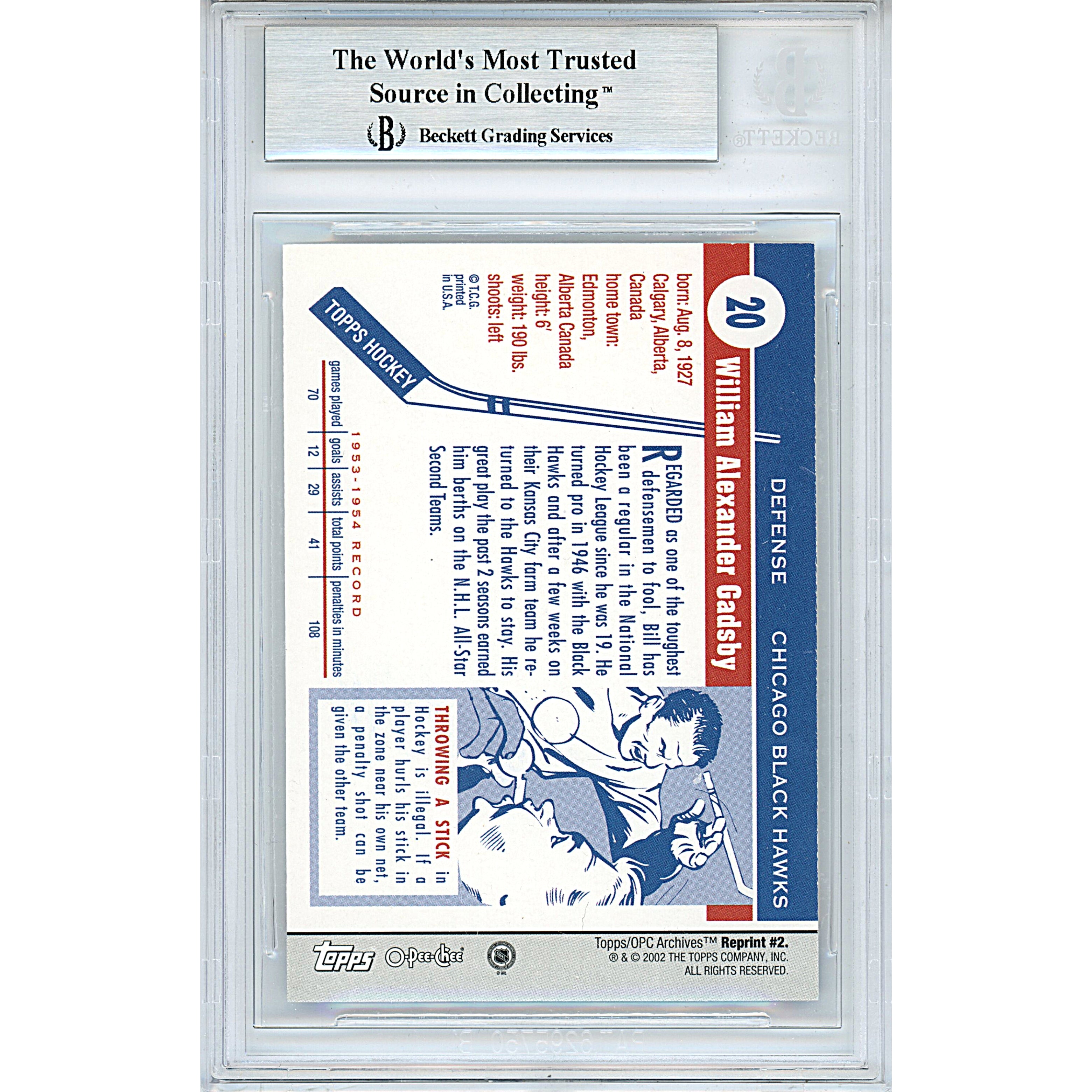 2001 Topps Bill Gadsby Autograph Trading Card – Beckett BAS