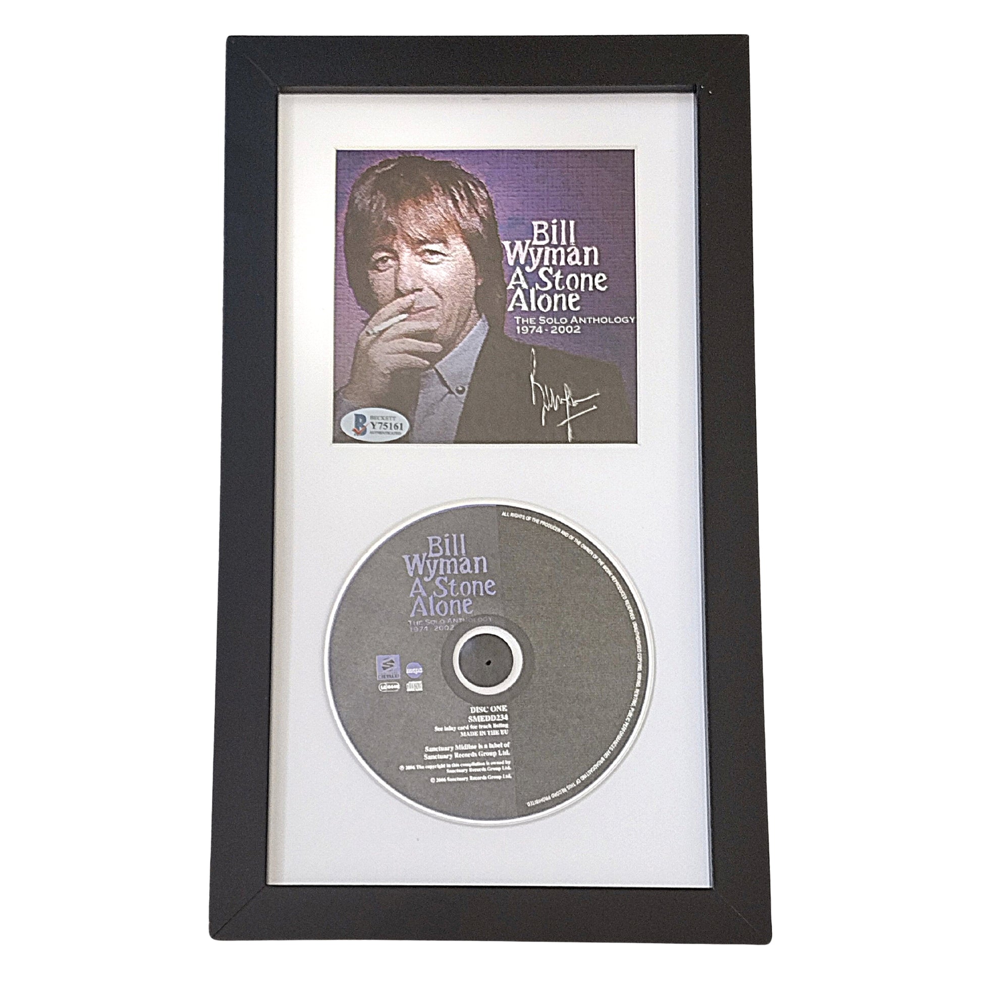 Music- Autographed- Bill Wyman Signed 'A Stone Alone' Compact Disc Cover Framed and Matted CD Wall Display The Rolling Stones Beckett Authentication 202