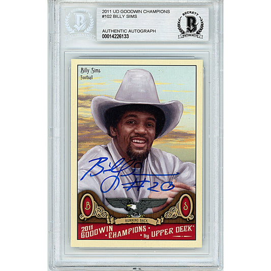 Footballs- Autographed- Billy Sims Signed Oklahoma Sooners 2011 Upper Deck Goodwin Champions Football Card Beckett BAS Slabbed 00014226133 - 101