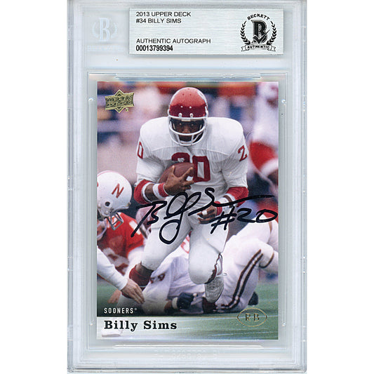 Footballs- Autographed- Billy Sims Signed Oklahoma Sooners 2013 Upper Deck Football Card Beckett BAS Slabbed 1000013799394 - 101