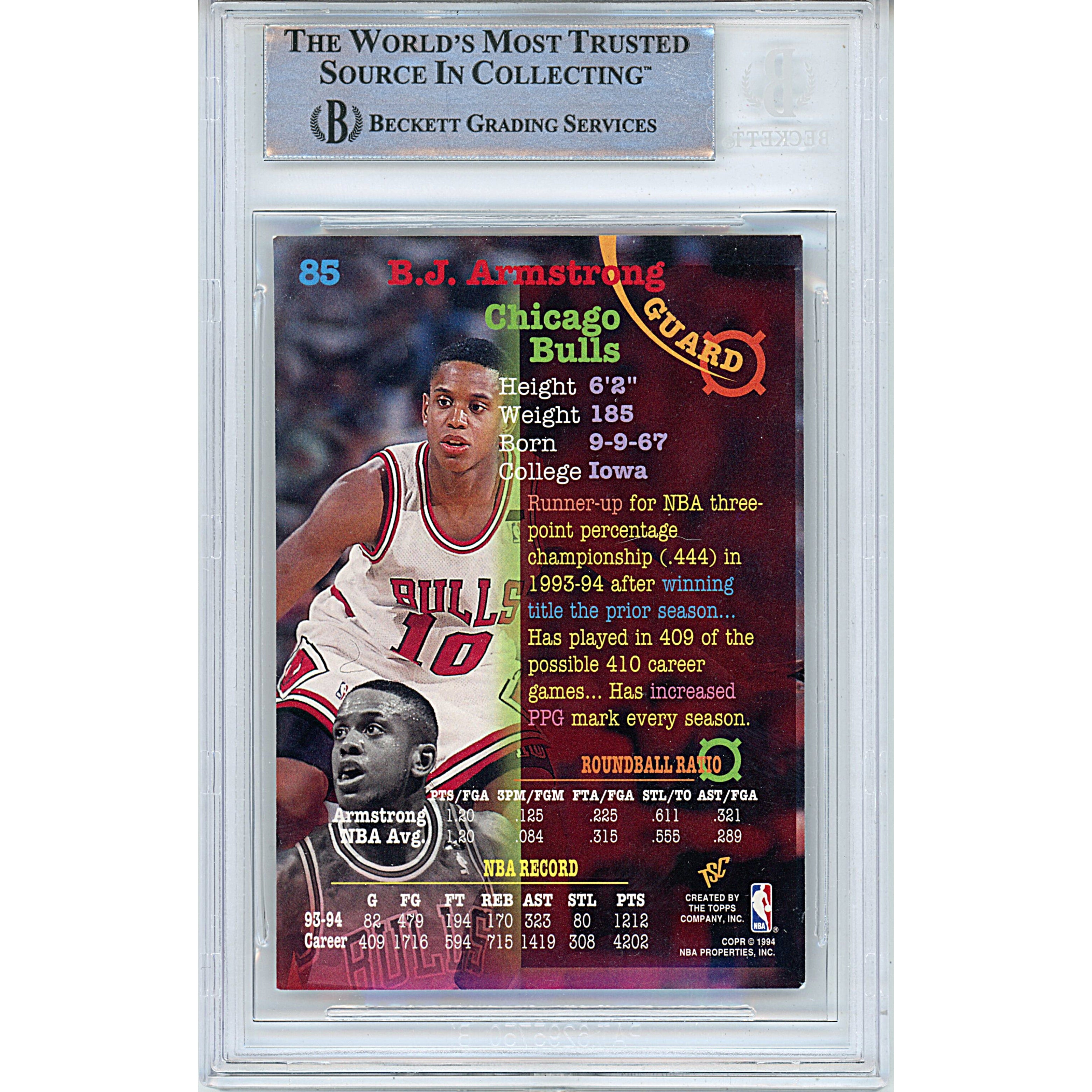 1994 Stadium Club #18 BJ Armstrong Autograph Trading Card – Beckett BAS
