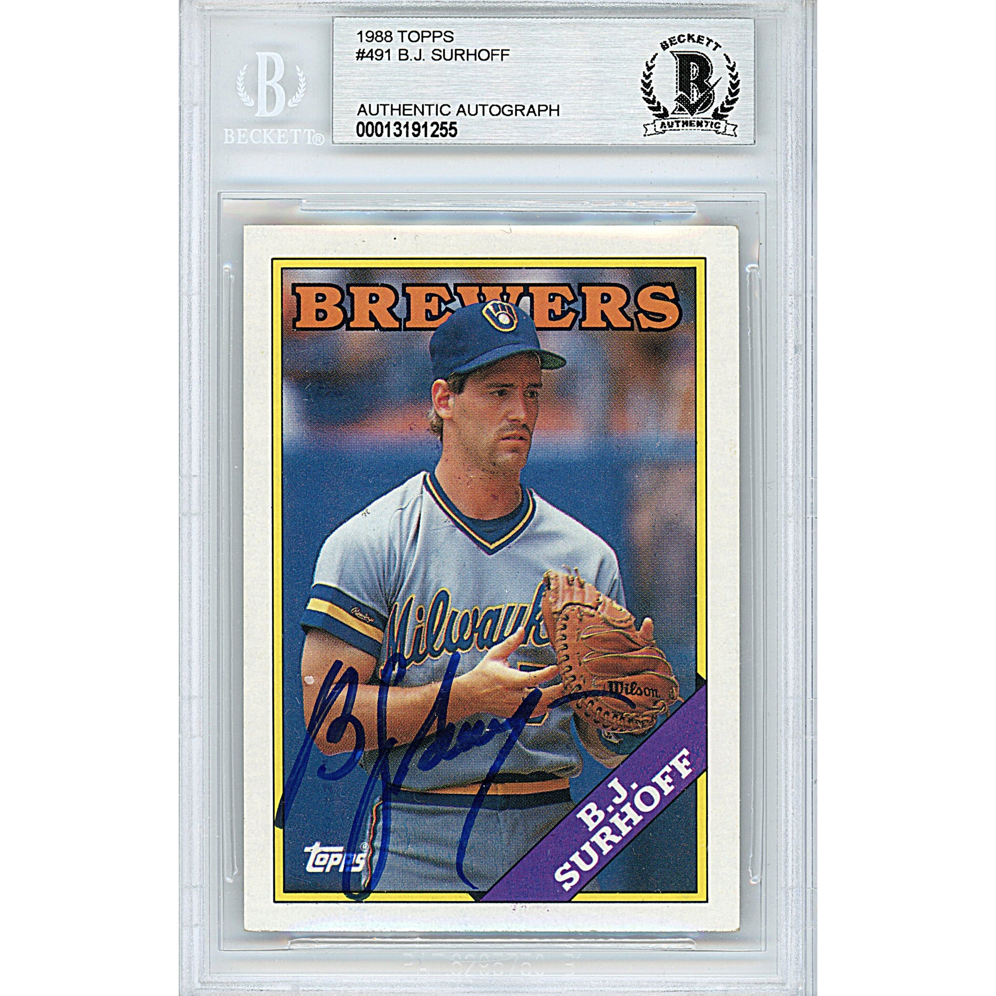 Baseballs- Autographed- BJ Surhoff Signed Milwaukee Brewers 1988 Topps Baseball Card Beckett BAS Slabbed 00013191255 - 101